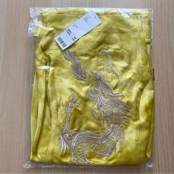 Urban Outfitters | Bird Song Mini Satin Party Dress New Small Yellow Dragon - Picture 7 of 8